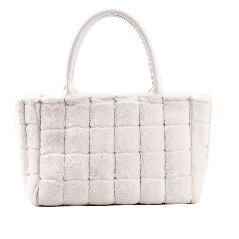 Faux Fur Plaid Leather Bow Plush Square Small Handbag