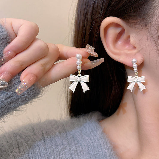 Bow Pearl Drop Earrings