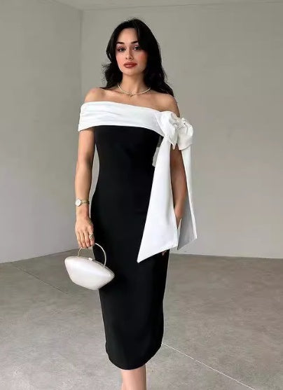 Off-the-shoulder Large Bow Bodycon Dress