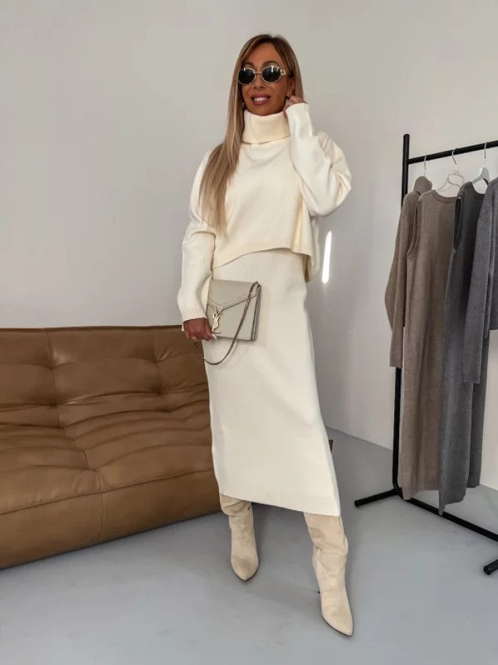 Knit Turtleneck Long-sleeve Sweater And Long Skirt Two-piece Suit