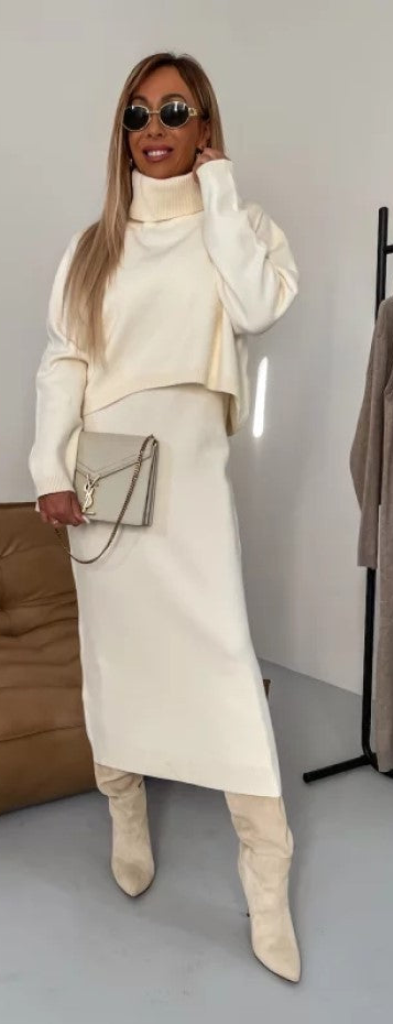 Knit Turtleneck Long-sleeve Sweater And Long Skirt Two-piece Suit