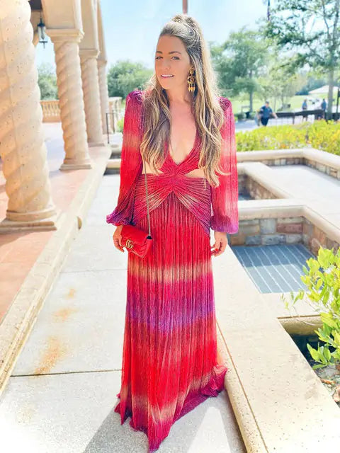 Hollow Lantern Sleeve Maxi Dress