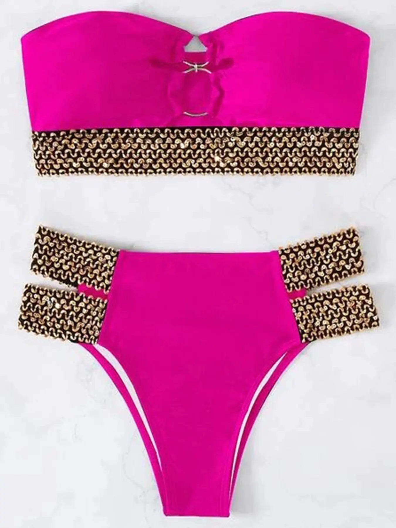 Gold Embellished Strapless Bandeau Bikini