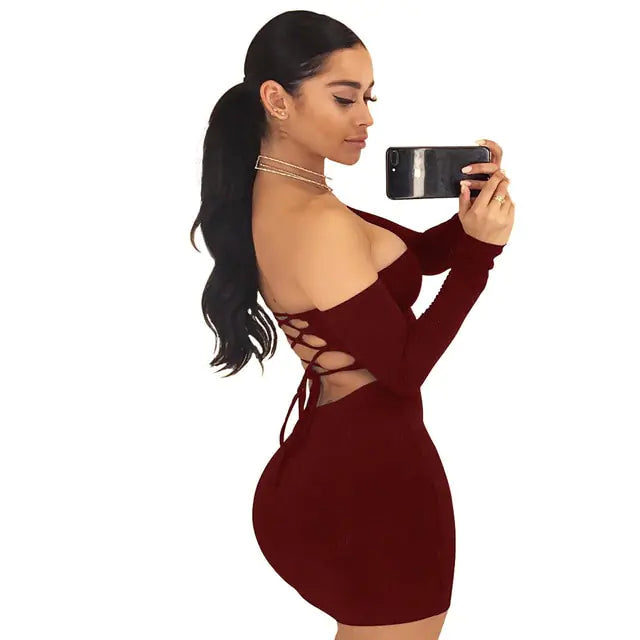 Strapless Long Sleeve Backless Dress