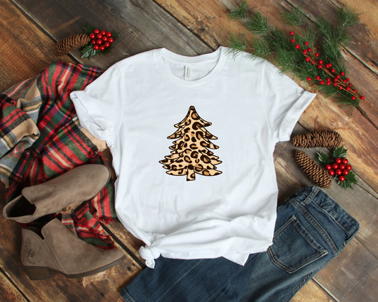 Leopard Print Christmas Tree T-shirt