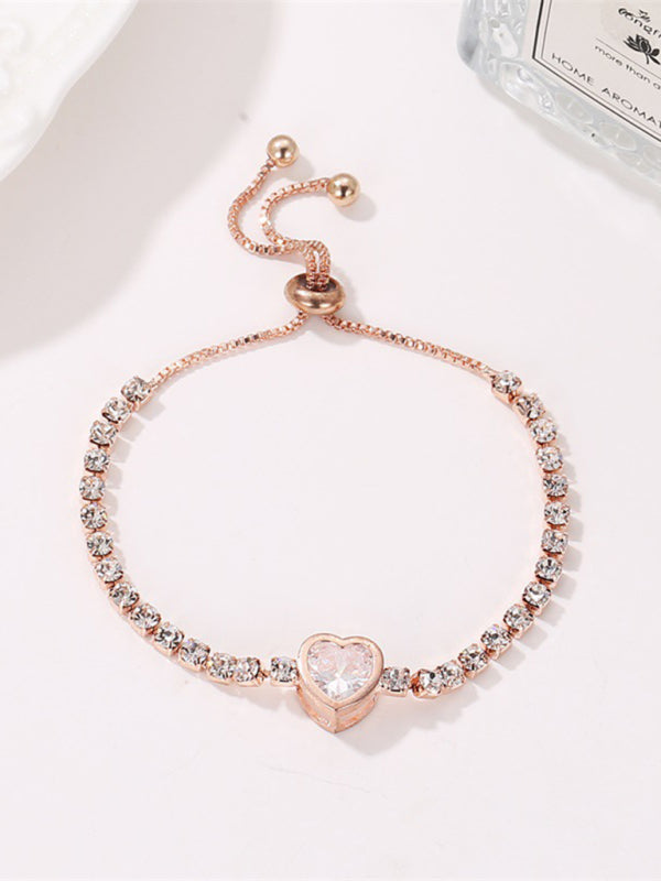 Pulsera de diamantes con circonitas en forma de corazón 