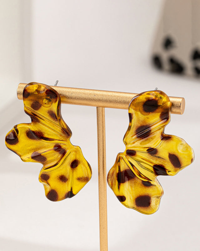 Leopard Print Large Flower Earrings