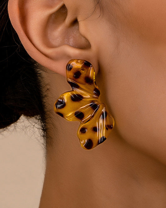 Leopard Print Large Flower Earrings