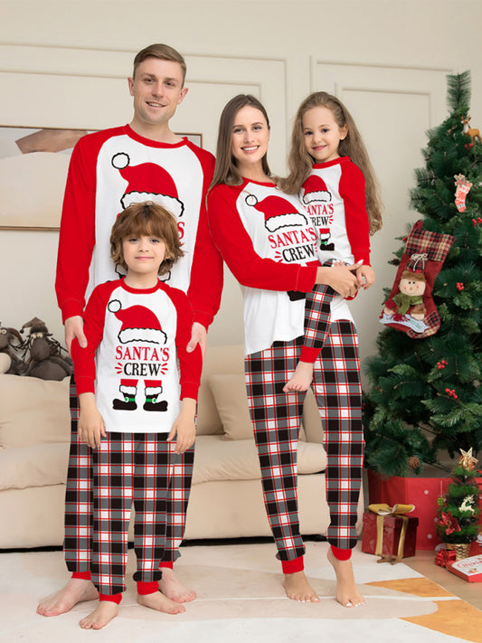 Christmas Print Plaid Two-piece Parent-child Homewear Set