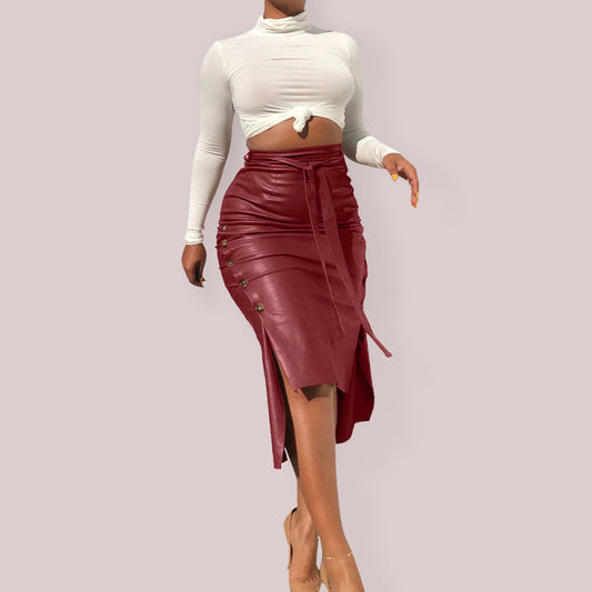 Ladies Slit Mid Length Slim Skirt - Arabella's Couture 