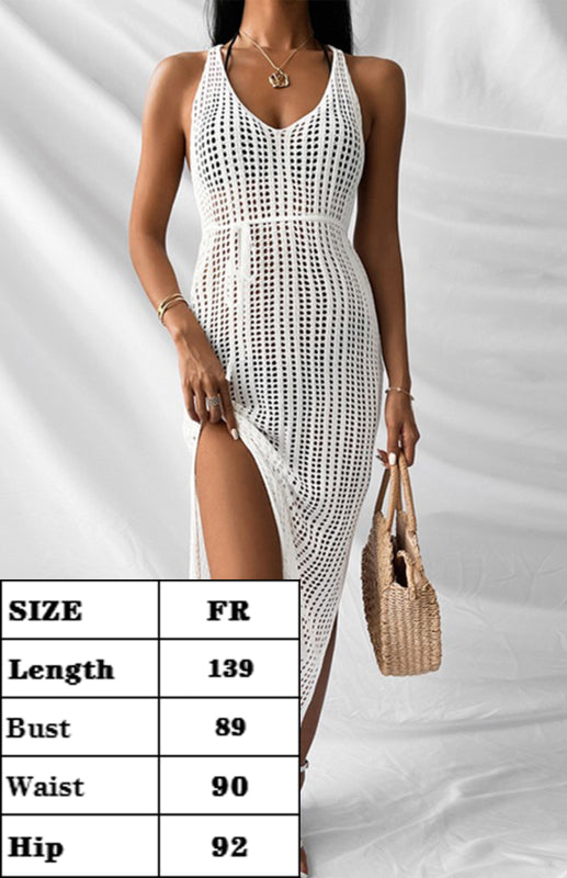 Knitted V-Neck Hollow Backless Sleeveless Slit Dress