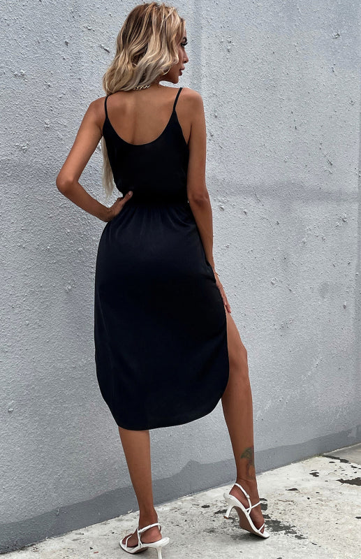 Belted Side-split Sleeveless Dress