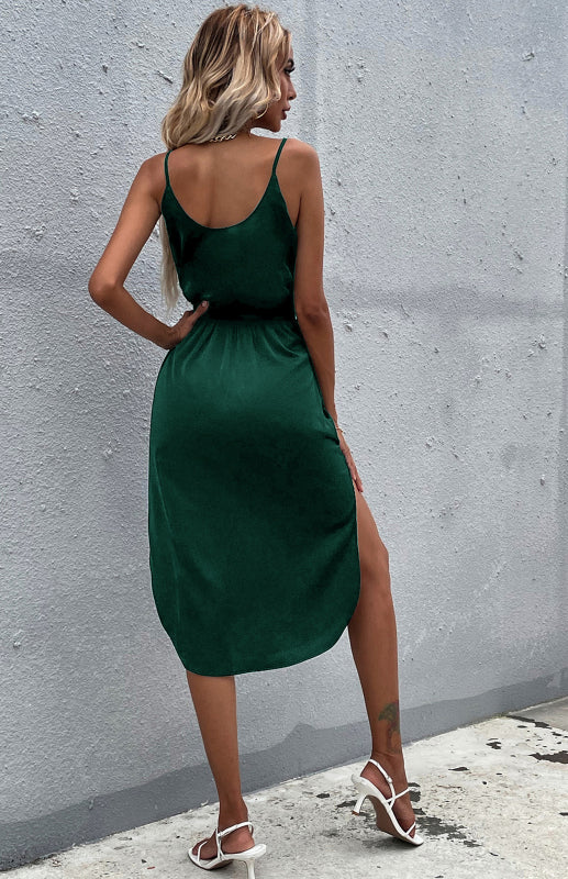 Belted Side-split Sleeveless Dress