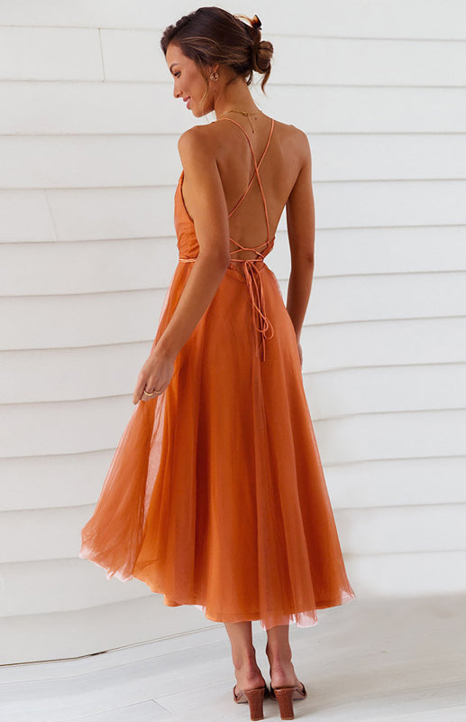 Deep V Neck Backless Dress - Arabella's Couture 