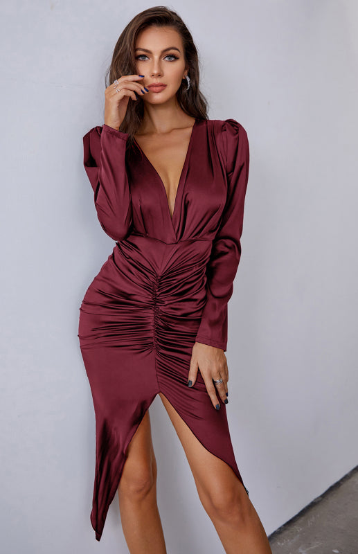 Deep V Long Sleeved Dress - Arabella's Couture 