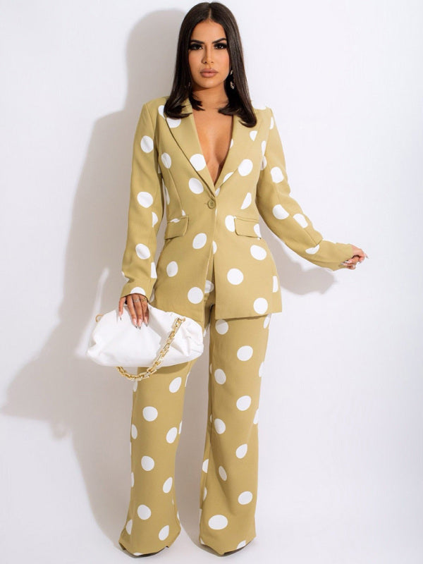 Polka Dot Blazer and Pants Two-piece Suit