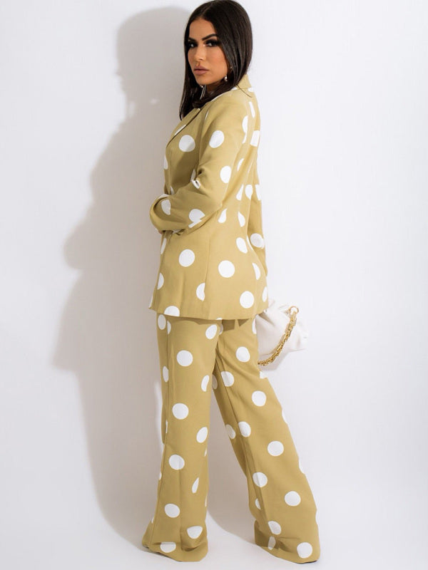 Polka Dot Blazer and Pants Two-piece Suit