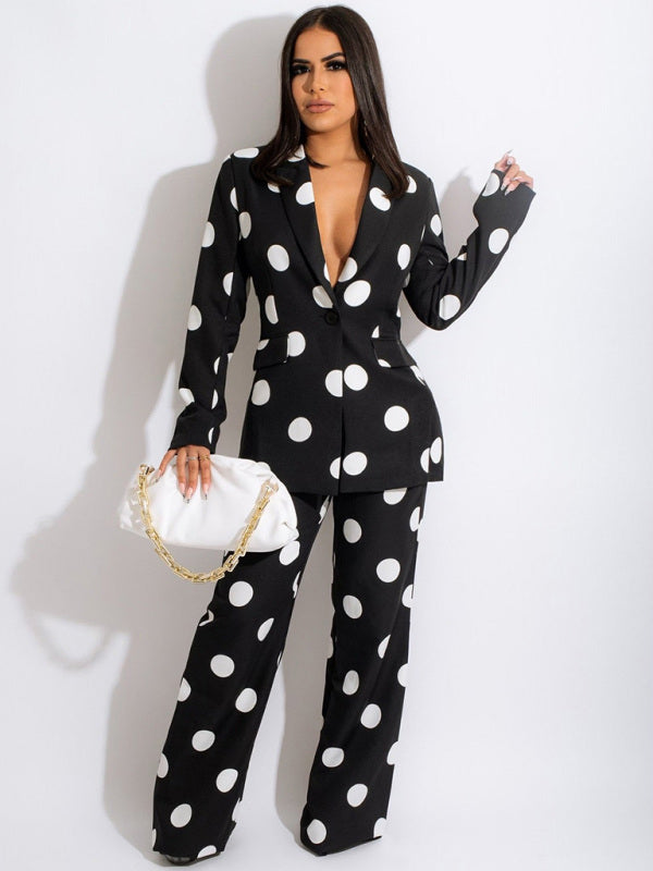 Polka Dot Blazer and Pants Two-piece Suit