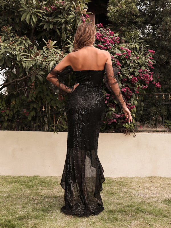 Sequin Mesh Trailing Dress - Arabella's Couture 