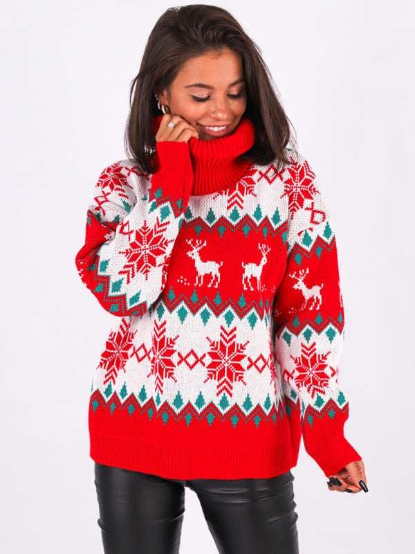 Women's Christmas Jacquard Turtleneck Long Sleeve Sweater