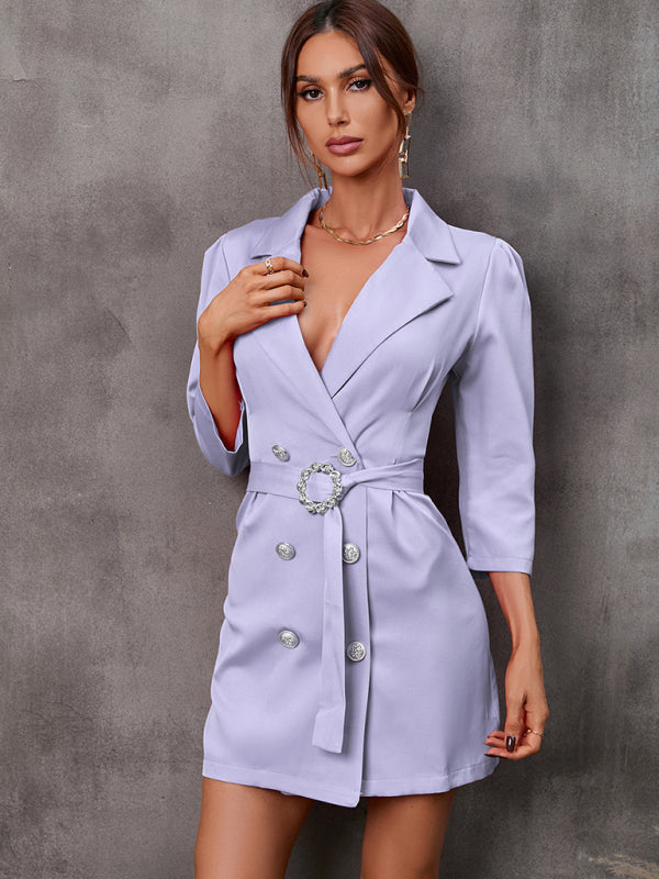 Women's Button Tie Suit Dress (with Belt) - Arabella's Couture 