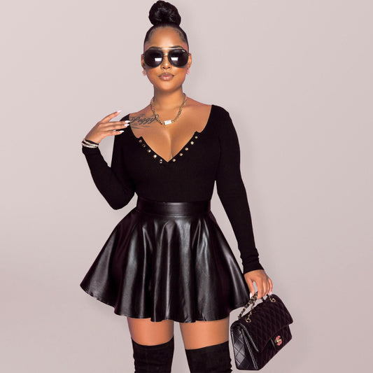 PU leather Swing Mini Skirt - Arabella's Couture 