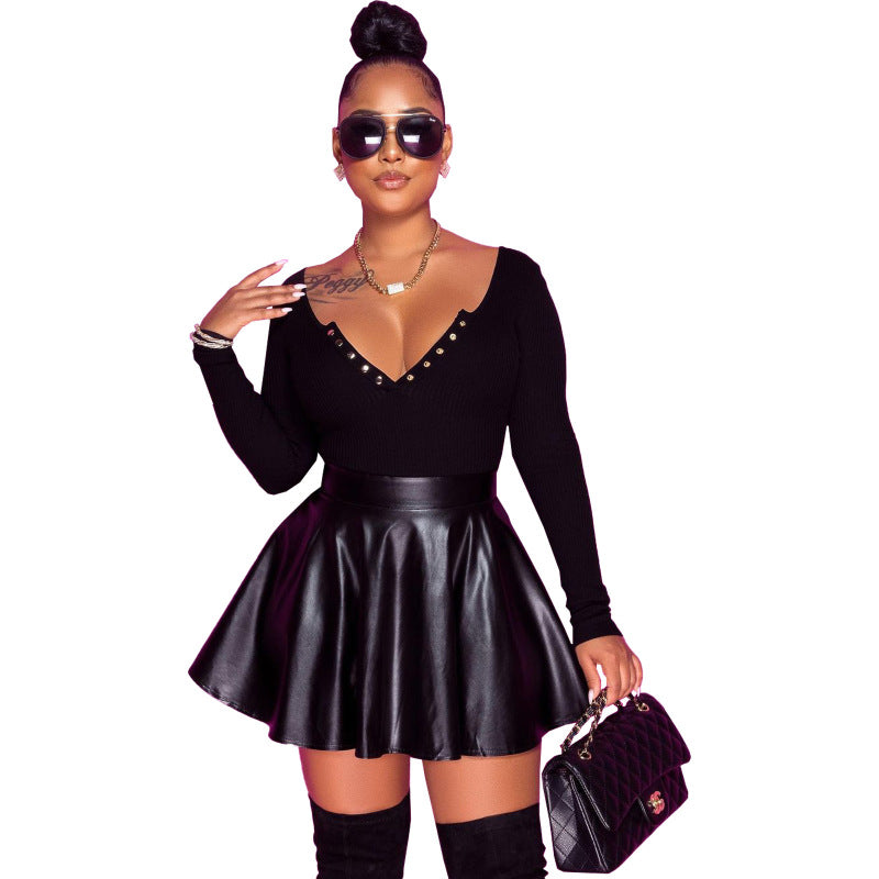 PU leather Swing Mini Skirt - Arabella's Couture 