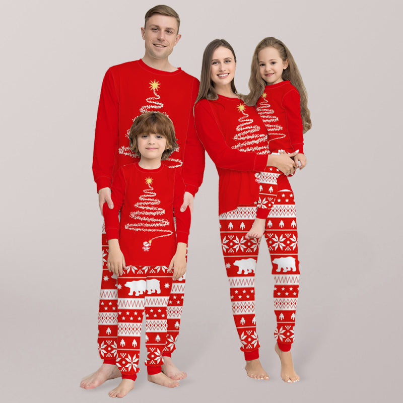 Christmas Tree Print Parent-child Round Neck Long Sleeve Homewear Set