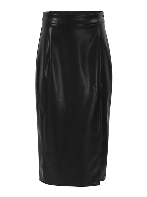 Pu Leather Slit Skirt - Arabella's Couture 