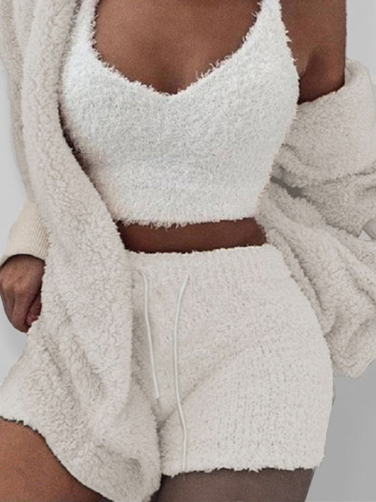 Plush 3-piece Pajamas Vest Shorts Set