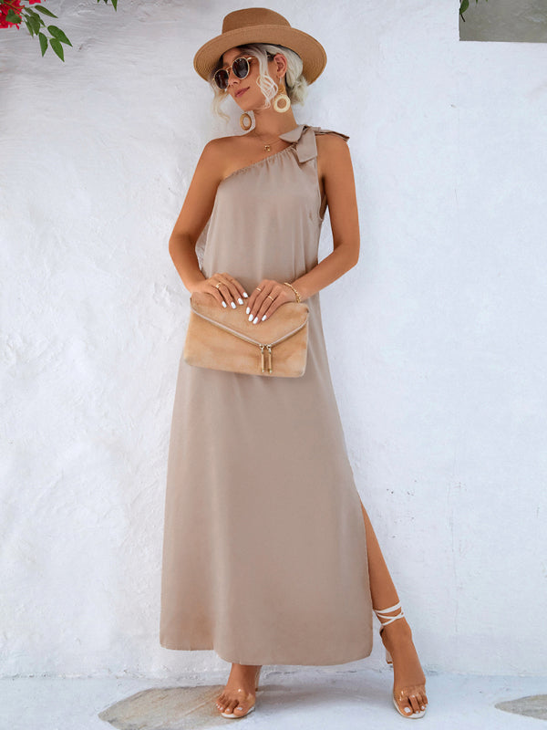 Satin Slanted Shoulder Strap Dress