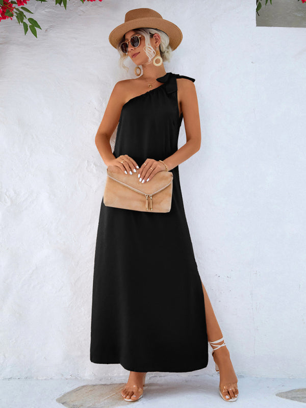 Satin Slanted Shoulder Strap Dress