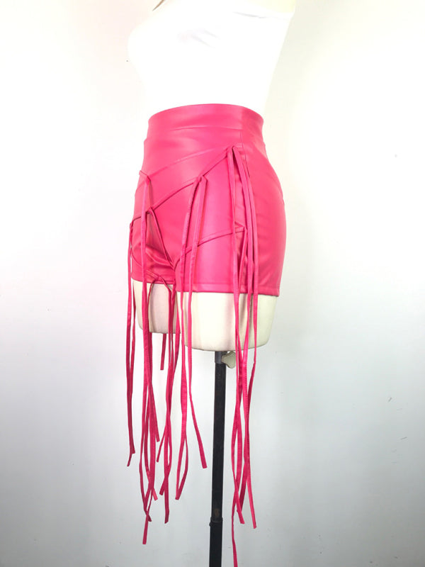 Shorts mit niedriger Taille und geflochtenem Seil aus PU-Leder 