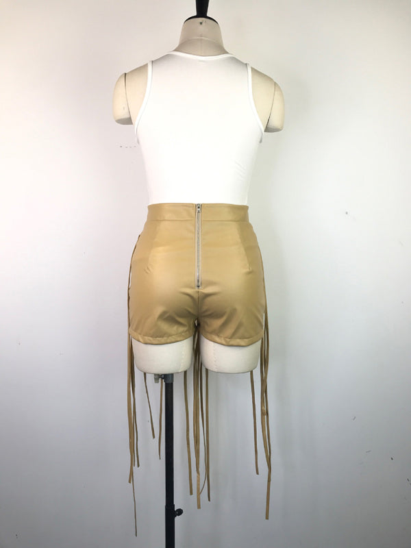 Shorts de cintura baja trenzados con cuerda de cuero PU 