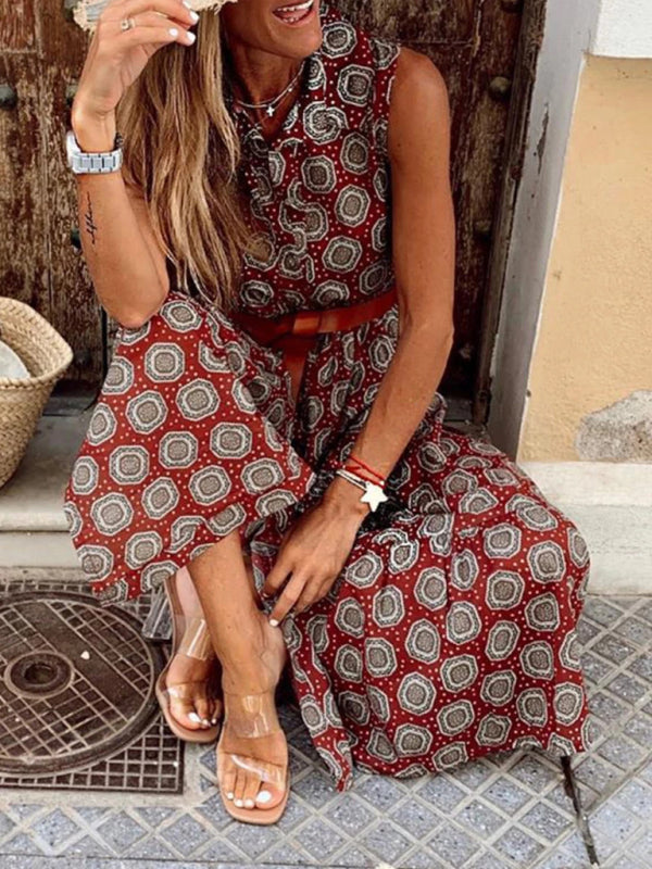 Bohemian Print Dress (Belt Not Included)