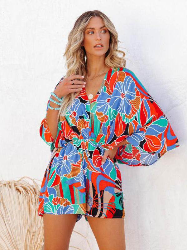 Print Bat Sleeve Jumpsuit - Arabella's Couture 