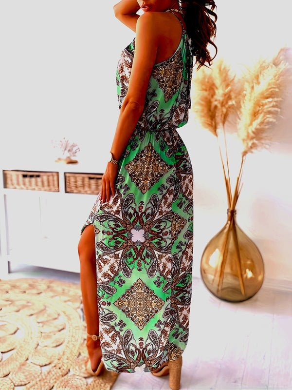 Bohemian Print Halter Neck Dress - Arabella's Couture 