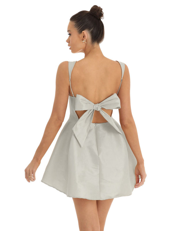 Square Neck with Bow Swing Dress - Arabella's Couture 