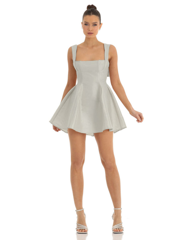 Square Neck with Bow Swing Dress - Arabella's Couture 