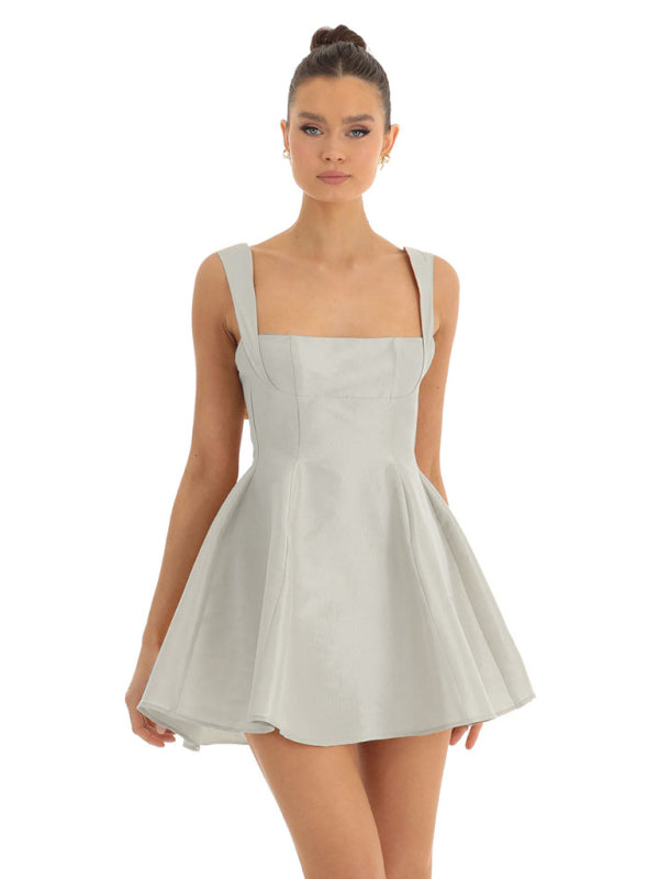 Square Neck with Bow Swing Dress - Arabella's Couture 