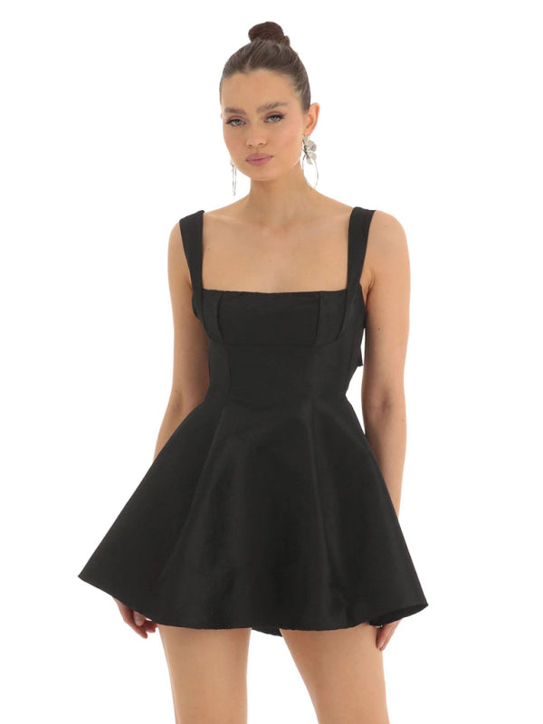 Square Neck with Bow Swing Dress - Arabella's Couture 