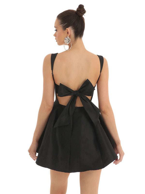 Square Neck with Bow Swing Dress - Arabella's Couture 