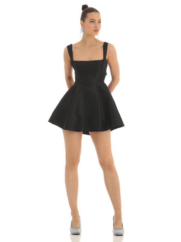 Square Neck with Bow Swing Dress - Arabella's Couture 