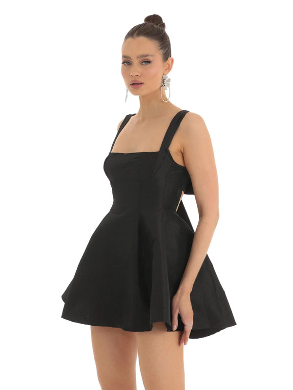 Square Neck with Bow Swing Dress - Arabella's Couture 