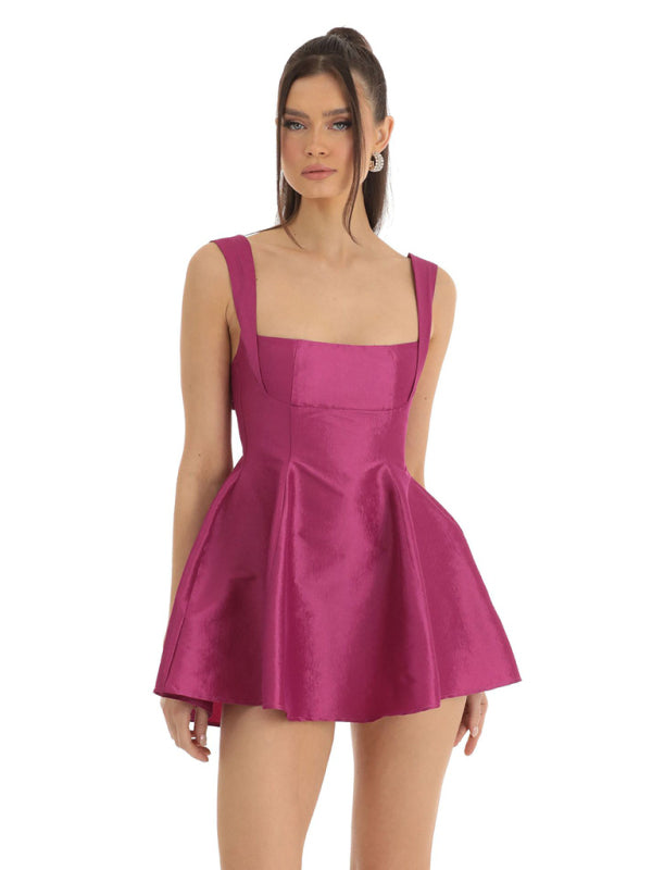 Square Neck with Bow Swing Dress - Arabella's Couture 