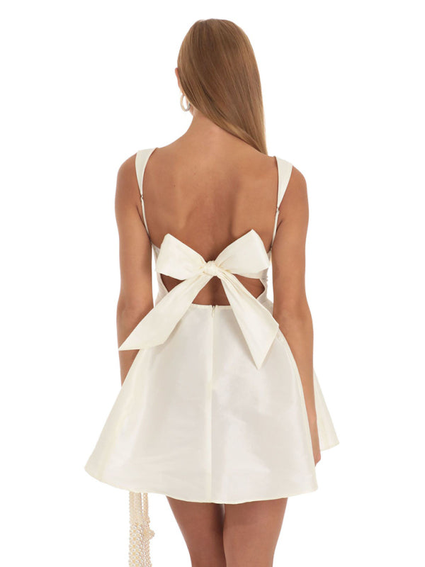 Square Neck with Bow Swing Dress - Arabella's Couture 