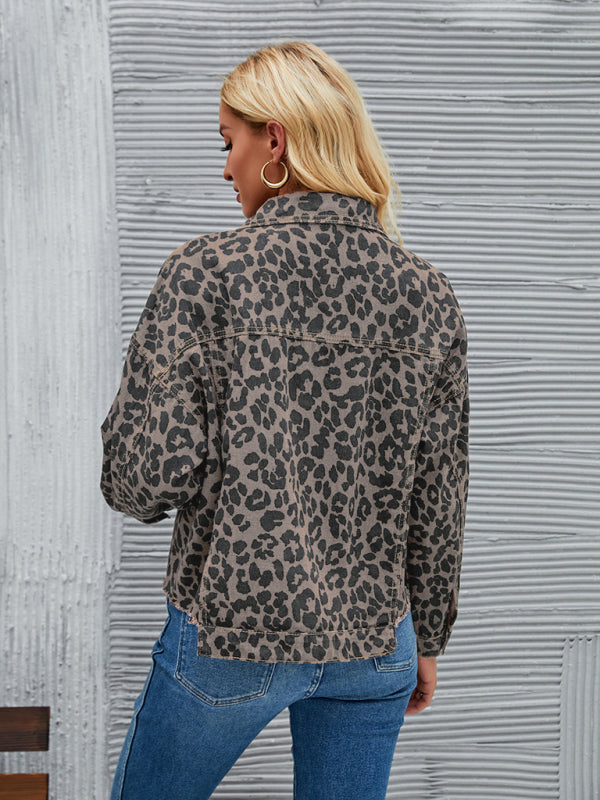 Leopard Print Short Denim Jacket