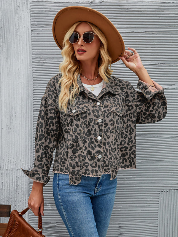 Leopard Print Short Denim Jacket