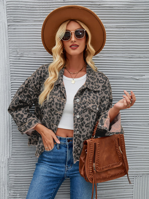 Leopard Print Short Denim Jacket