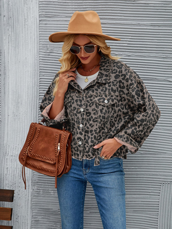 Leopard Print Short Denim Jacket